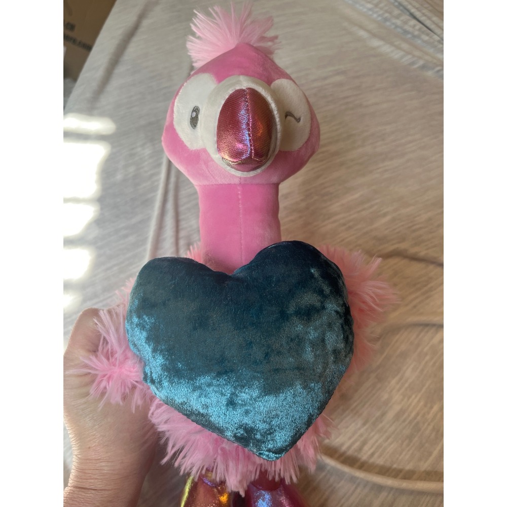 Pink Flamingo Plush Heart Teal‎ Velvet Stuffed Animal Toy